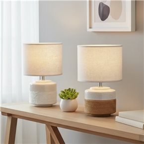 LAMPARA DE MESA CERAMICA D20x31CM SISAL CAMEL/BCO