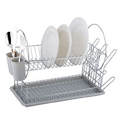 ESCURRIDOR A.CROM C/BANDEJA Y CUB GRIS. 38X23.5X32