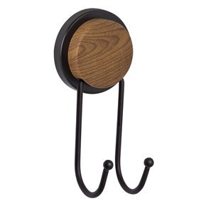 PERCHERO PARED DOBLE GANCHO LARGO 16CM NEGRO/MADERA