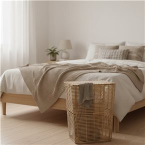 CESTO C/TAPA 44X35X55CM PLASTICO SIMIL RATAN NAT.