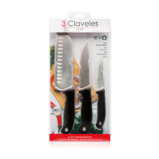 SET X3 CUCHILLOS VERD/CHEF/SANTOKU EVO 3 CLAVELES
