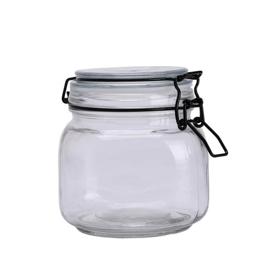RECIPIENTE VIDRIO HERM D11CM/750ML TAPA BROCHE NEGRO
