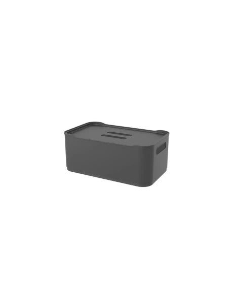 CANASTO C/TAPA PLASTICO RECT 30.5x19x12CM GRIS OSC