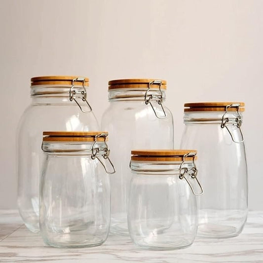 RECIPIENTE VIDRIO 2000ML TAPA MADERA/BROCHE D12.5XH25.5CM