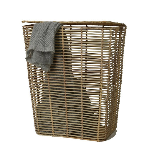 CESTO C/TAPA 44X35X55CM PLASTICO SIMIL RATAN NAT.