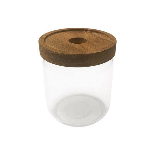 RECIPIENTE BOROSILICATO 400ML TAPA MADERA ACACIA D9XH10CM