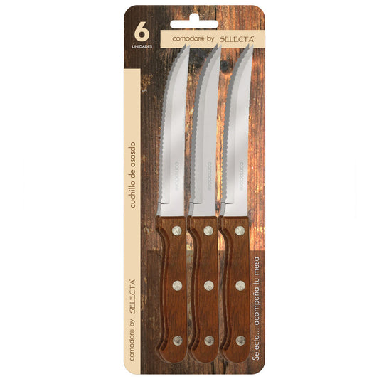SET 6PZAS CUCHILLOS ASADO 1.2MM MANGO MADERA