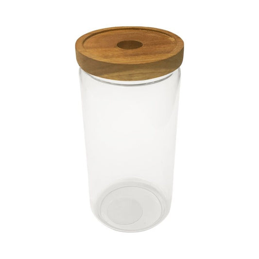 RECIPIENTE BOROSILICATO 850ML TAPA MADERA ACACIA D9XH19CM