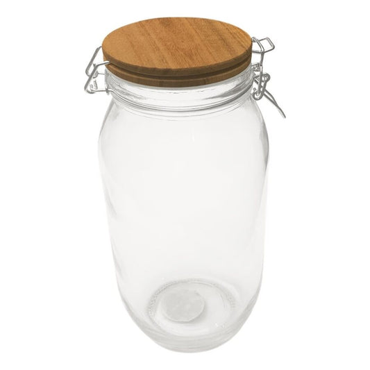 RECIPIENTE VIDRIO 2000ML TAPA MADERA/BROCHE D12.5XH25.5CM