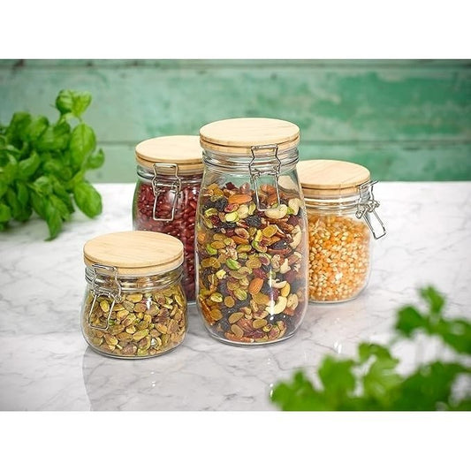 RECIPIENTE VIDRIO 1500ML TAPA MADERA/BROCHE D11XH22CM