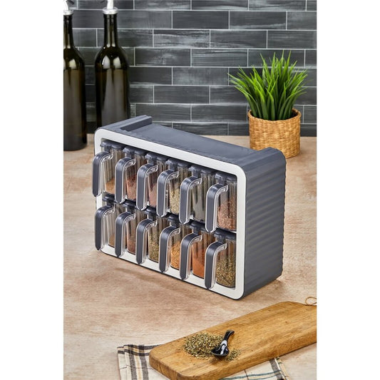 SET 12 ESPECIEROS CON SOPORTE 33x14x23.5CM GRIS