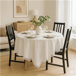 MANTEL REDONDO ALGODÓN DESFLECADO D160CM BLANCO