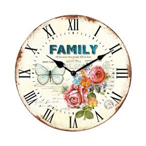 RELOJ DE PARED MDF D28.8X3.5CM FLORES MARIPOSA FAMILY