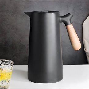 JARRA TERMICA 1L PLASTICO MANGO MADERA NEGRO