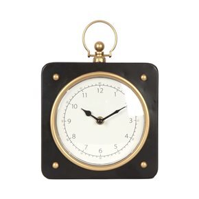 RELOJ DE MESA HIERRO D19X26X7CM CUADRADO BORDE DORADO