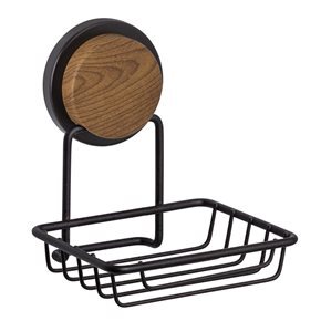 SOPORTE JABON 11,5X13XH14CM CROMADO NEGRO C/MADERA