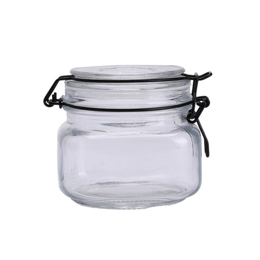 RECIPIENTE VIDRIO HERM D11CM/500ML TAPA BROCHE NEGRO