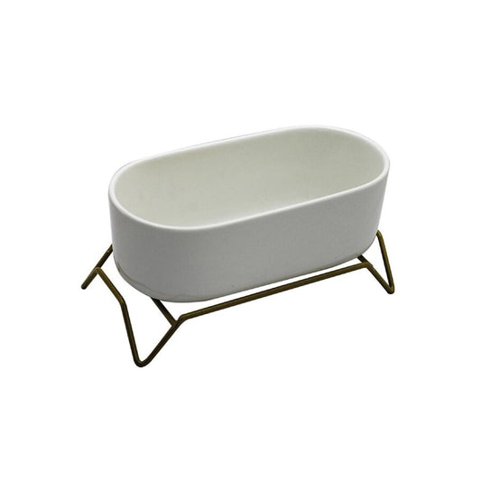 MACETA CERAMICA C/BASE 17x9x9CM BLANCO/DORADO