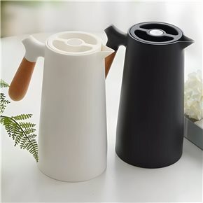 JARRA TERMICA 1L PLASTICO MANGO MADERA BLANCO