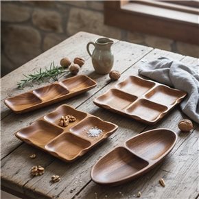 COPETINERO OVAL 2 DIVISIONES MADERA 32X12X4CM