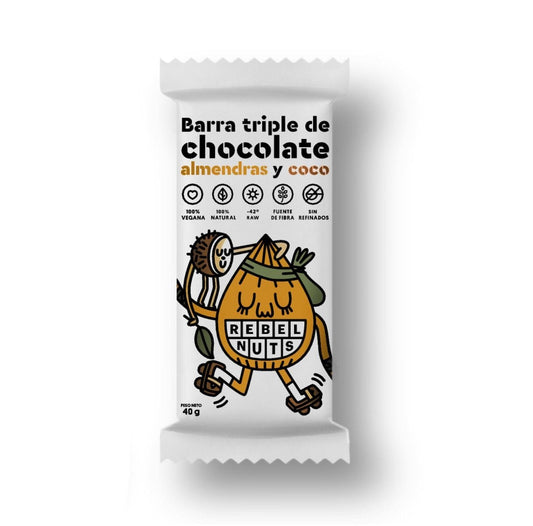 Barra triple de chocolate almendras y coco - Rebelnuts