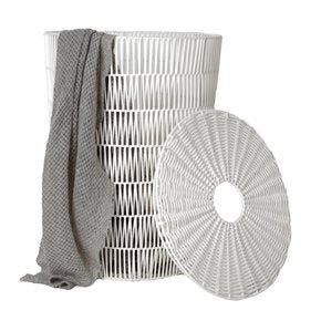 CESTO C/TAPA D42X56CM PLASTICO SIMIL RATAN BCO