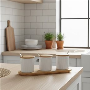 SET X3 FRASCOS 150ML CERAM/MADER AZUL/BCO. 8.5x8.5CM