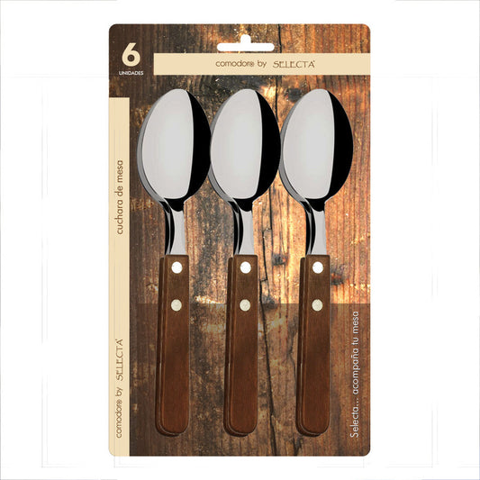 SET 6PZAS CUCHARA DE MESA 1.2MM MANGO MADERA