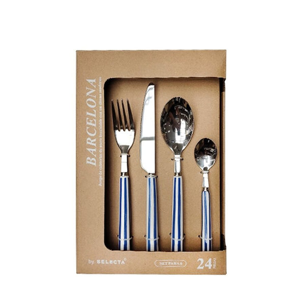 SET 24 PIEZAS CUBIERTOS MANGO RAYAS AZUL ''BCN''