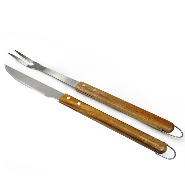 SET X2 PCS PARA ASADO ACERO INOXIDABLE MANGO MADERA