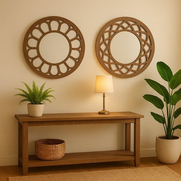ESPEJO CIRC. MARCO DISEÑO FLOR D50CM PATINA BLANCO