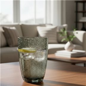 VASO LARGO DE VIDRIO 420ML GRIS MUSELINA