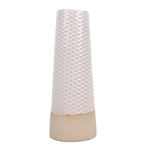 FLORERO LARGO DE RED D6x16CM CERAM BLANCO/NATURAL