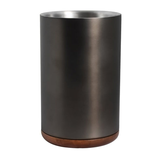 PORTA BOTELLA BASE MADERA EXT. NEGRO MATE D12X18CM