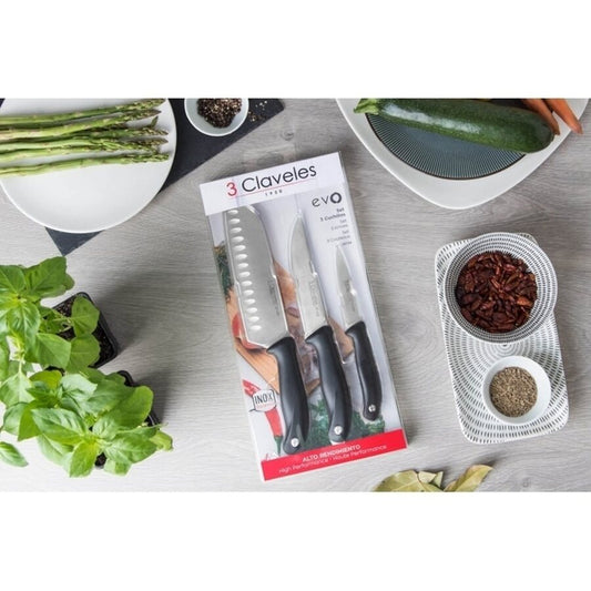 SET X3 CUCHILLOS VERD/CHEF/SANTOKU EVO 3 CLAVELES