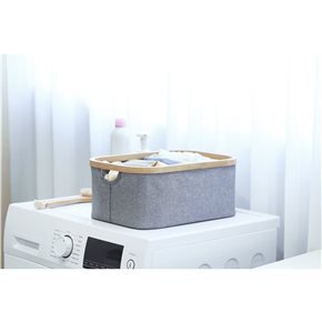 ORGANIZADOR BORDE MADERA 38X26X16CM EXT TELA GRIS