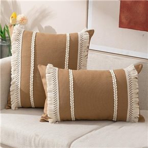 ALMOHADON CON TRENZAS Y FLECOS 45x45CM BEIGE