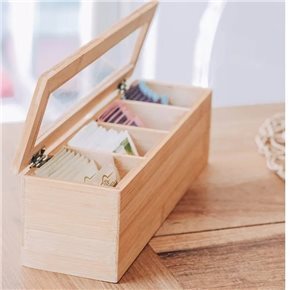 CAJA PARA TE C/TAPA 4 DIV 26.5x9xH9CM BAMBOO