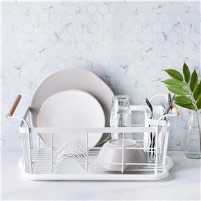 ESCURRIDOR METAL C/ASAS MADERA BLANCO. 47x30x16CM