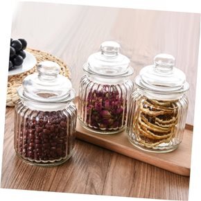 SET X3 RECIPIENTES D8xH12.5CM 300ML VIDRIO C/TAPA