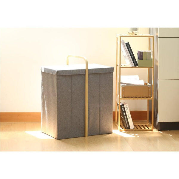 CESTO DE ROPA 2 COMP 50X36X65CM EXT TELA GRIS