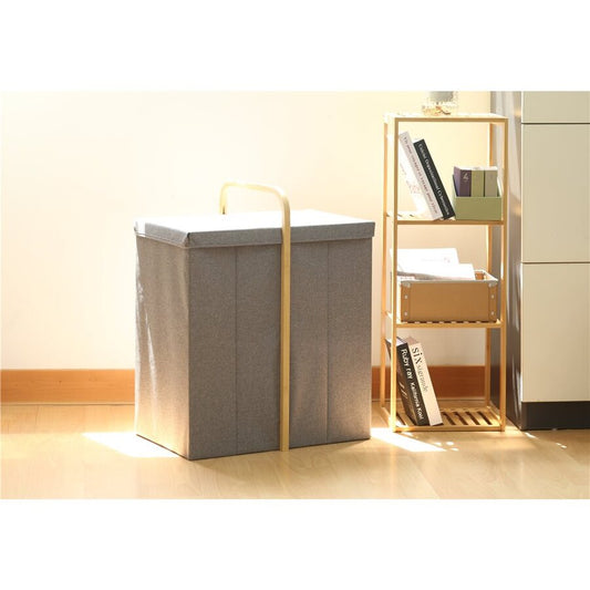 CESTO DE ROPA 2 COMP 50X36X65CM EXT TELA GRIS