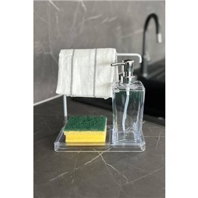 DISPENSADOR JABON C/PORTA TRAPO 9X7.5X20CM TRANSPA