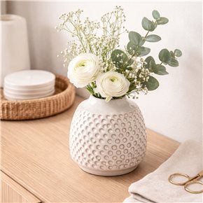 FLORERO RELIEVES D9x10CM CERAMICA BLANCO