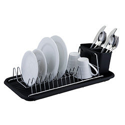 ESCURRIDOR A.CROM. C/BANDEJA Y CUB. NEGRO. 44X24X12CM