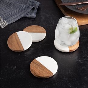 SET 4 POSAVASOS BAMBU/MARMOL D10CM NATURAL/BLANCO