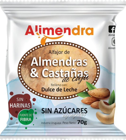 Alfajor de almendras y castañas con dulce de leche diet s/a