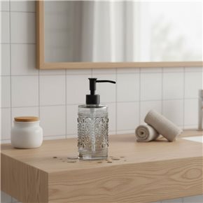 DISPENSADOR DE JABON VIDRIO D7.5x19.5CM FLORES