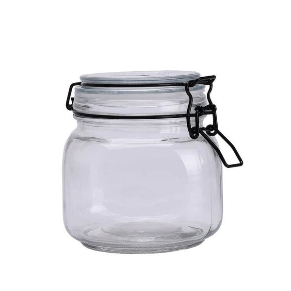 RECIPIENTE VIDRIO HERM D11CM/750ML TAPA BROCHE NEGRO