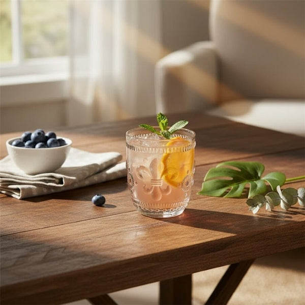VASO VIDRIO LABRADO 350ML INCOLORO FLOR DE LIS